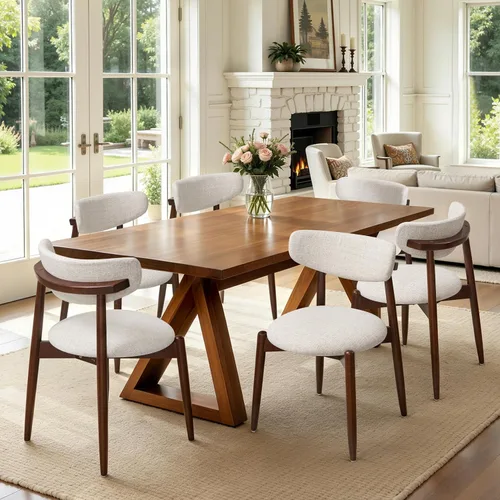 Miniatura 20 de CHUN YI Juego de 2 sillas de comedor tapizadas de madera maciza, sillas auxiliares de cocina de tela moderna de mediados de siglo con respaldo Beige