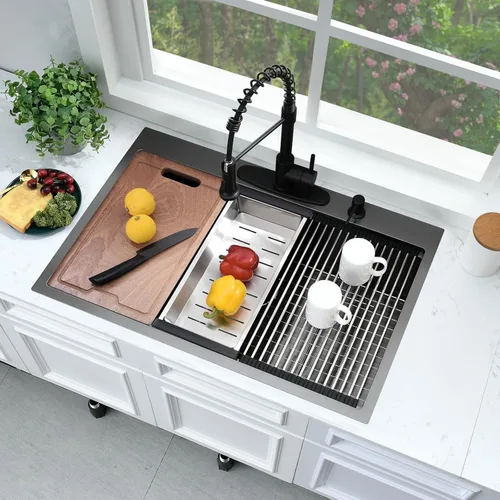Miniatura 16 de Black-Bokaiya - Fregadero de barra desplegable de 15 x 15 pulgadas, fregadero de cocina pequeño de acero inoxidable, fregadero para exteriores