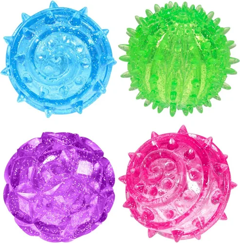 Miniatura 6 de JA-RU Pelotas de goma iluminadas (paquete de 4 con luces intermitentes) Gran juguete antiestrés para niños Pelotas sensoriales que rebotan a