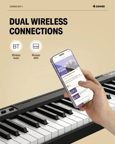 Miniatura 5 de Donner Teclado de piano de 88 teclas, piano digital para principiantes, teclas sensibles a la velocidad, piano eléctrico portátil con soporte, pedal