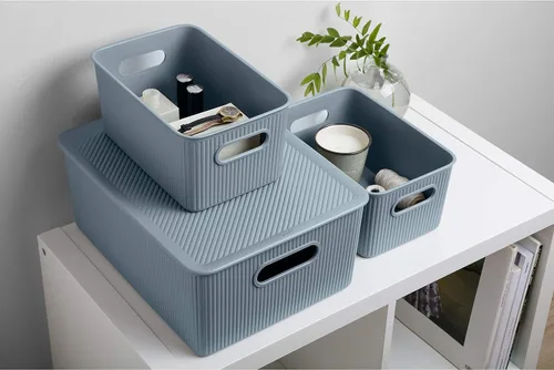Miniatura 9 de Superio Colección acanalada - Cestas organizadoras decorativas de plástico para almacenamiento en casa, cajas contenedoras azules para organizar