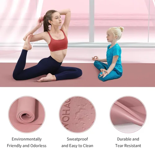 Miniatura 4 de Extra Wide & Thick 8mm Yoga Mat, 72"x31.5" Large Non Slip Exercise Mat, Premium POE Material for Superior Cushioning & Stability, with Strap for Rosa