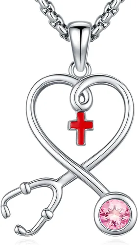Miniatura 160 de Collar de alas de ángel de plata de ley 925, ángel de la guarda, enfermera RN caduceo, dije de ángel de cristal, joyería de regalo para mujer