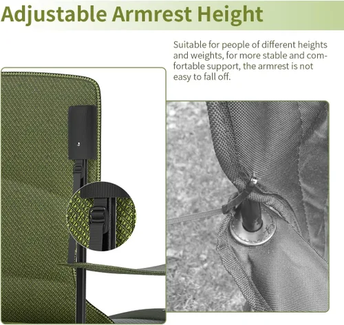 Miniatura 6 de Silla plegable resistente de capacidad de 500 libras, sillas de campamento de gran tamaño con soporte para tazas, bolsa enfriadora y bolsa