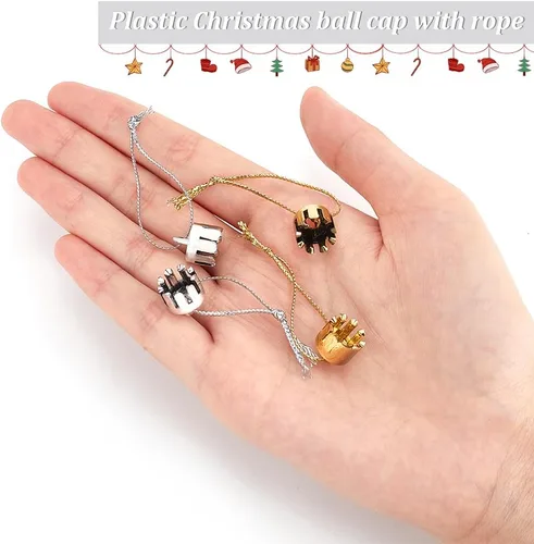 Miniatura 3 de WEBEEDY 400 piezas de adornos de Navidad, tapas de adorno doradas y plateadas, reemplazo con cuerdas de colgador, juego de cordón para decoración