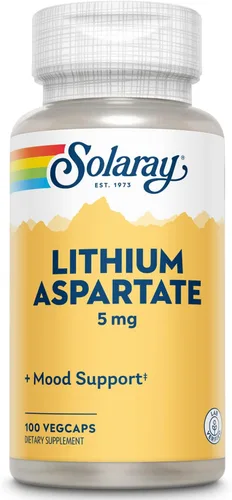SOLARAY Suplemento de aspartato de litio de 5 mg para hombres y mujeres – Apoyo diario de minerales traza – Cápsulas de suplemento de litio de dosis