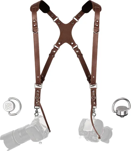 Miniatura 12 de C Coiro Camera Harness for 2 Cameras Dual Shoulder Leather Camera Strap for DSLR/SLR, Camera Straps for Photographers Canela
