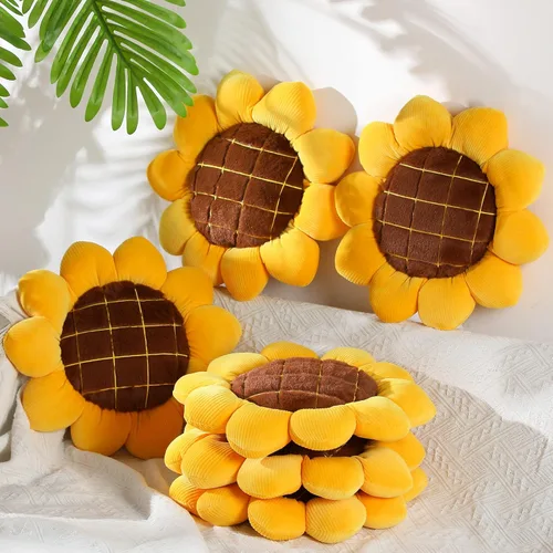 Unittype 6 cojines de suelo de girasol para niños, cojines de suelo para fiesta, almohada amarilla de felpa 3D, cojín decorativo reversible para