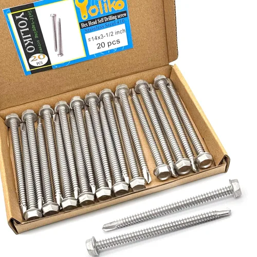 Miniatura 12 de Tornillos autoperforantes con cabeza hexagonal de arandela #14 x 3 (1 a 3 pulgadas), acero inoxidable 410, tornillos Tek de chapa autorroscantes, 25