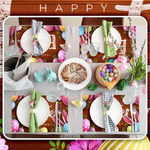 Miniatura 5 de Tenceur 100 manteles individuales desechables de papel de Pascua, huevos de conejo de Pascua, manteles individuales de papel para primavera