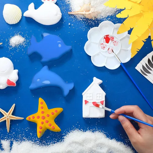 Miniatura 4 de Sinmoe 12 Kits de Pintura Bajo el Mar Artes y Manualidades Figuras de Animales Oceánicos de Cerámica Sin Pintar Hazlo Tú Mismo Kit para Pintar Tus