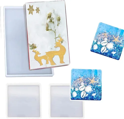Moldes grandes de resina de silicona, 3 moldes de resina de geoda de ágata, incluye 2 moldes cuadrados para posavasos cuadrados, molde rectangular