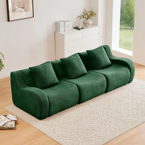 Miniatura 45 de Otomana de tela de peluche negra, moderno reposapiés modular sin hueso en una caja para sala de estar, cómodo diseño de asiento profundo,