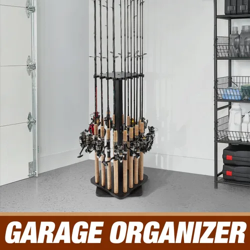 Miniatura 6 de Ghosthorn Soportes para cañas de pesca para garaje, soporte giratorio de 360 grados para cañas de pescar, soporte de pie con capacidad para hasta 16