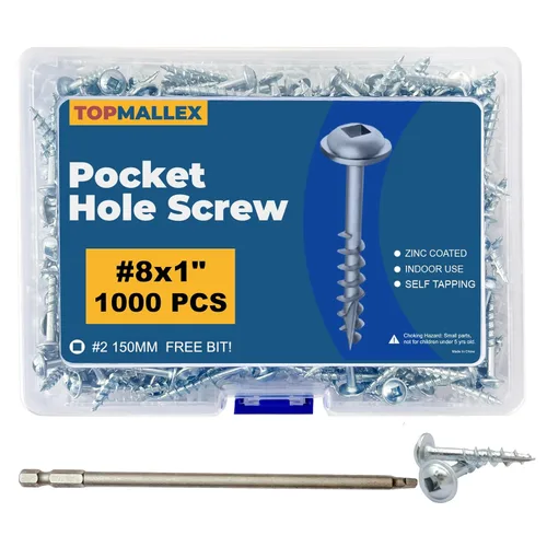 Miniatura 11 de Tornillos de bolsillo de 1 pulgada, tornillos de bolsillo #8 x 1 con unidad cuadrada, 600 unidades, rosca gruesa, cabezal de arandela, autoroscante