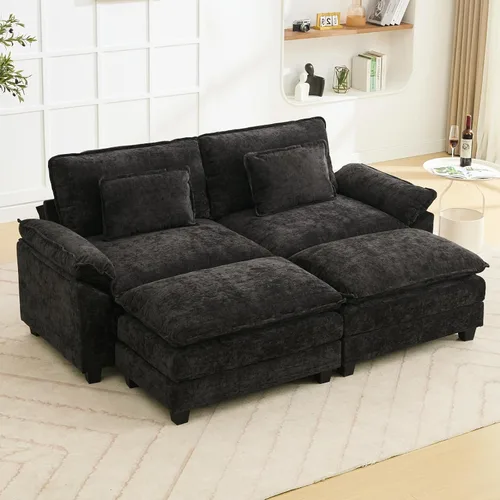 Miniatura 32 de Oprisen Sofá Seccional Modular, Cómodo Cloud Couch Sofá Seccional, Sofá Cama de Chenilla con Asiento Profundo con Almohadas Decorativas para Sala