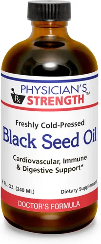 Physician's Strength Aceite de semilla negra, 8 onzas líquidas, apoya una respuesta corporal saludable, recién prensado en frío, sin OMG, 48