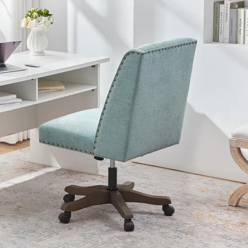 Miniatura 8 de Zihanhome Silla de oficina sin brazos con patas de madera, moderna y ajustable tapizada para oficina en casa, silla de escritorio sin brazos, silla