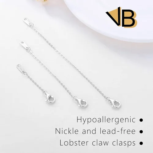 Miniatura 8 de VANBARIS Extensores de collar de plata esterlina para mujer, extensor de cadena de plata de ley para collares, juego de 3 piezas (1, 2, 3 pulgadas)