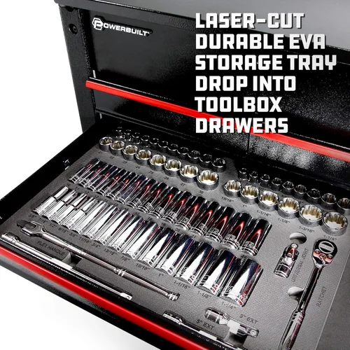 Miniatura 6 de Powerbuilt Master Socket Juego de 69 Piezas, 1/2 Pulgada, SAE y Métrico, 6 y 12 Puntos, Dados Profundos, Barras de Extensión, Trinquete - 949006