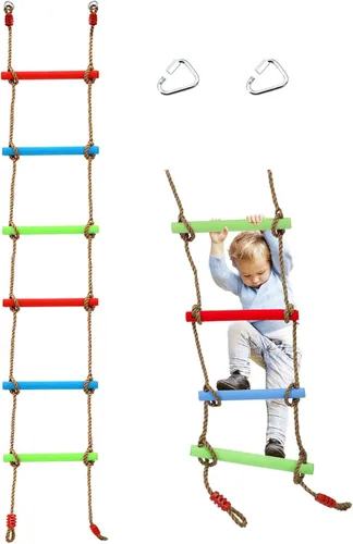 Escalera de cuerda de campamento colorida de 7 pies para niños, escalera de escalada colgante para juego de columpio, parque infantil, casa de