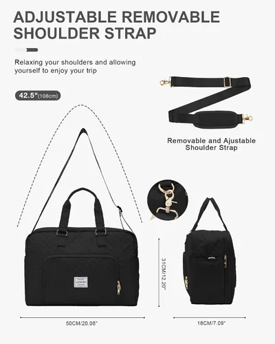Miniatura 5 de Bolsa de lona de viaje, bolsa de fin de semana para mujer, R1-negro, Bolsa de viaje