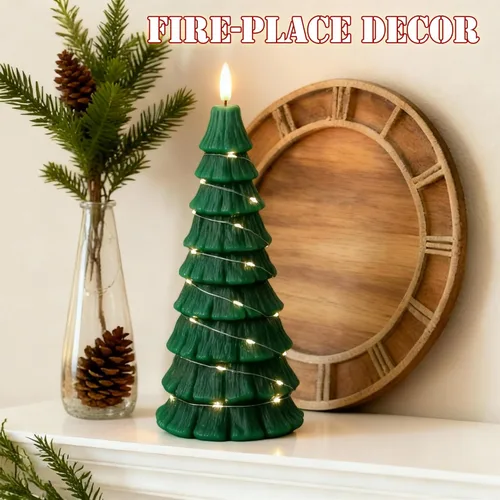 Miniatura 3 de Velas de árbol de Navidad sin llama con control remoto, vela LED de llama parpadeante de 3D operada por batería con cadena de luz estrellada, velas