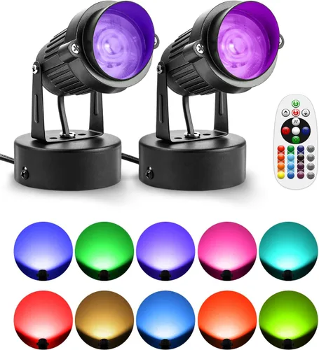 Miniatura 7 de ZUCKEO Focos LED de 10W para Interiores RGBW que Cambian de Color Iluminación Ascendente para Interiores con Control Remoto, Foco Navideño de 120V