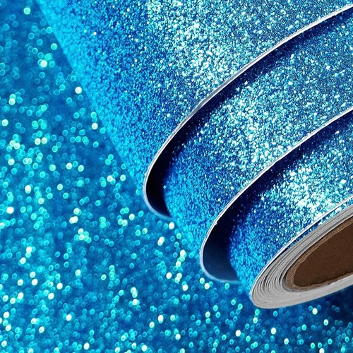 FunStick Papel Tapiz con Purpurina Azul Océano Adhesivo y Despegable Autoadhesivo Papel de Contacto con Purpurina Azul Brillante Decorativo