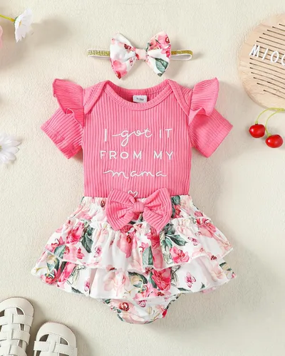 Miniatura 63 de Mioglrie Conjunto de ropa para bebé recién nacida, conjunto de pantalones cortos, conjunto floral de verano, ropa de bebé linda para niña