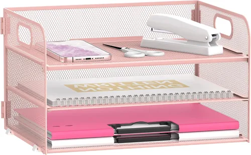 Miniatura 10 de Daltack Organizador de papel de 3 niveles con asa, organizador de escritorio de malla, bandeja de cartas, organizador de archivos para carpetas A4