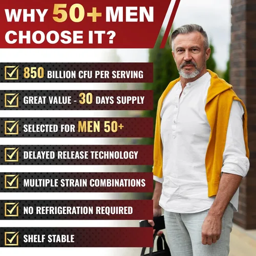 Miniatura 7 de Probióticos para hombres, potente probiótico para hombres de más de 50 años, salud intestinal y digestiva completa, con 850 mil millones de UFC