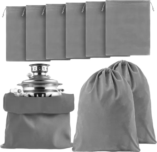 Miniatura 10 de Ferraycle 6 bolsas de almacenamiento plateadas antideslustre, tela para joyería, cubiertos, protección de cubiertos (18 x 18 pulgadas, color negro)