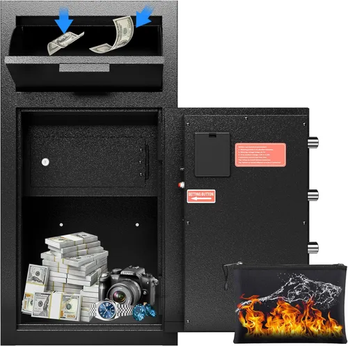 Miniatura 9 de Caja de seguridad con ranura de depósito para negocios, cajas de seguridad para dinero en efectivo con ranura de depósito, caja fuerte de dinero