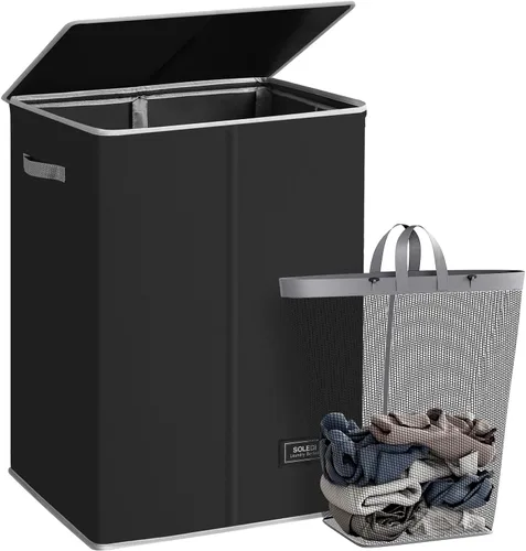 Miniatura 25 de SOLEDI - Canasta de lavandería con tapa de 100L, canasta de ropa plegable grande y alta, cesta de lavandería con bolsa removible fácil