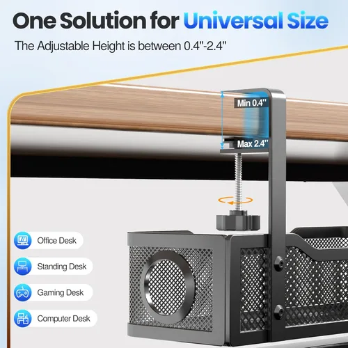 Miniatura 3 de Bandeja de organización de cables debajo del escritorio, caja de organización de cables sin taladrar con abrazadera para organización de cables