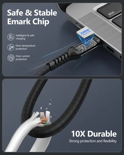 Miniatura 6 de SUNGUY Cable USB C 3.2 Gen2 de 3.3 pies, 240 W PD USB C, carga rápida, transferencia de datos de 20 Gbps, salida de video 4K, cable de pantalla tipo