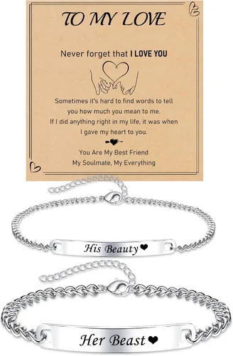 Miniatura 9 de Pulseras a juego, pulseras de pareja, regalos de aniversario para él y ella, novio y novia, pulseras de acero inoxidable, joyería de relación
