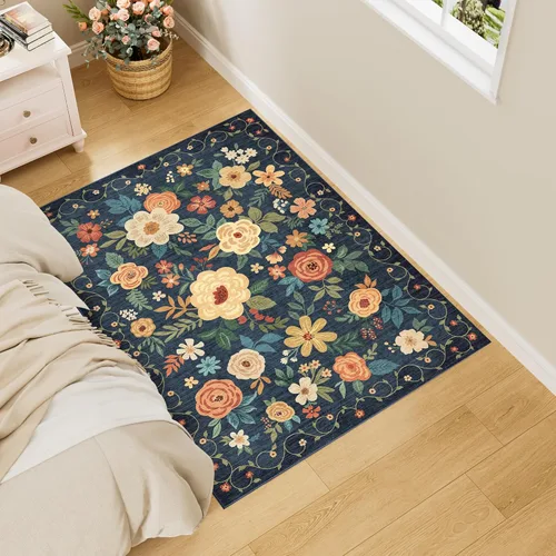 Miniatura 82 de DUKINO Alfombra de área de 6 x 9 pies, alfombra floral para sala de estar, ligera, antideslizante, lavable, alfombra de interior de pelo bajo