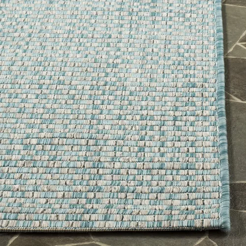 Miniatura 4 de SAFAVIEH Alfombra lavable al aire libre Courtyard Collection - 6'7" x 9'6", azul claro y gris claro, no desprende pelusa y fácil limpieza, ideal