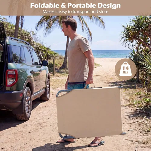 Miniatura 9 de Tangkula Silla de Bronceado con Orificio para la Cara, Silla Reclinable Plegable y Ajustable para Patio, Playa, Tomar el Sol con Bolsillo Lateral