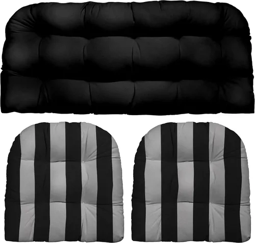 RSH DECOR: Juego de 3 cojines de mimbre copetudos | 41 x 19 pulgadas y 19 x 19 pulgadas | Tela hilada para todo tipo de clima | Resistente al agua y