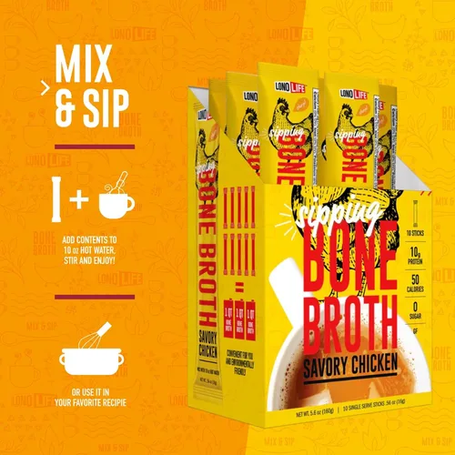 Miniatura 3 de LonoLife - Sobres individuales de caldo de huesos de pollo bajo en sodio: 0.35 onzas de proteína, apto para dieta Keto, 4 porciones individuales