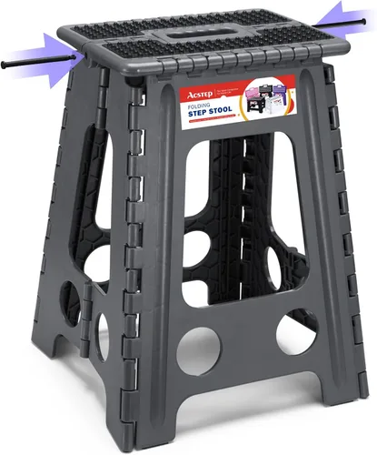 Miniatura 22 de ACSTEP Taburete plegable para adultos de 11 pulgadas de altura, taburete de plástico ligero plegable con capacidad de hasta 300 lbs, taburete Negro
