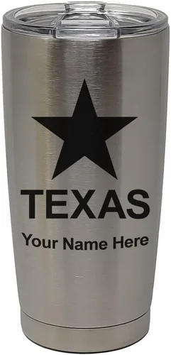 Miniatura 32 de LaserGram Vaso aislado al vacío de 20 onzas, bandera de Texas, grabado personalizado incluido (negro)