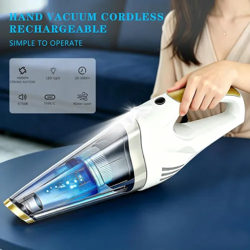 Miniatura 3 de Aspiradora de mano inalámbrica recargable y portátil para coche Strong Suction Hand Vacuum with LED Light, Washable Filters and Attachments for