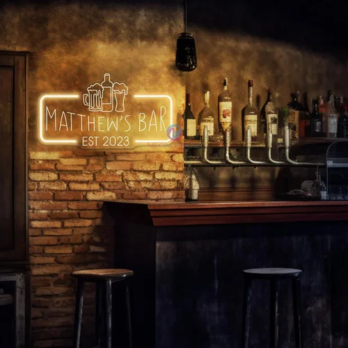 Miniatura 7 de Letrero de barra de neón personalizado – Letrero de luz personalizado para decoración de bar del hogar, salón o cueva de hombre (grabado rectangular)