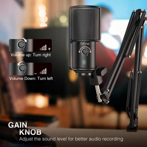 Miniatura 5 de FIFINE - Micrófono USB para podcast, micrófono condensador para PC con soporte de brazo extensible, botón de silencio, kit de micrófono Plug & Play