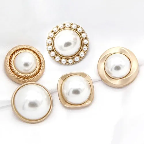 Miniatura 5 de 5 piezas de botones de oro con perlas de metal para mujer, botones para abrigo de suéter, decoración para ropa, accesorios de costura y manualidades
