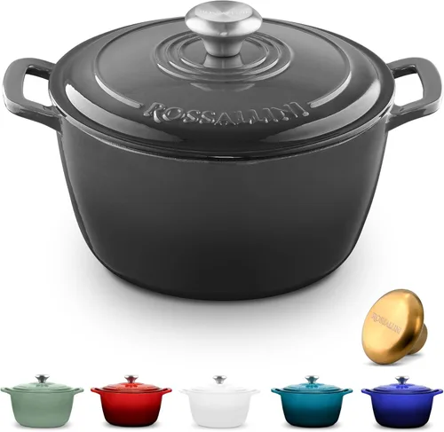 Miniatura 14 de ROSSALLINI Horno holandés de hierro fundido esmaltado Signature, olla de servir antiadherente con tapa de ajuste hermético para asado, horneado